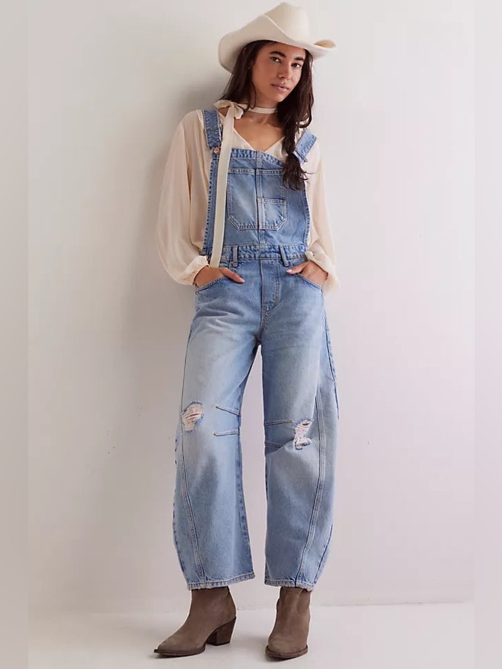NWOT FREE PEOPLE WE THE FREE Good Luck Barrel Overalls | Going Steady MSRP $148 - Picture 2 of 13